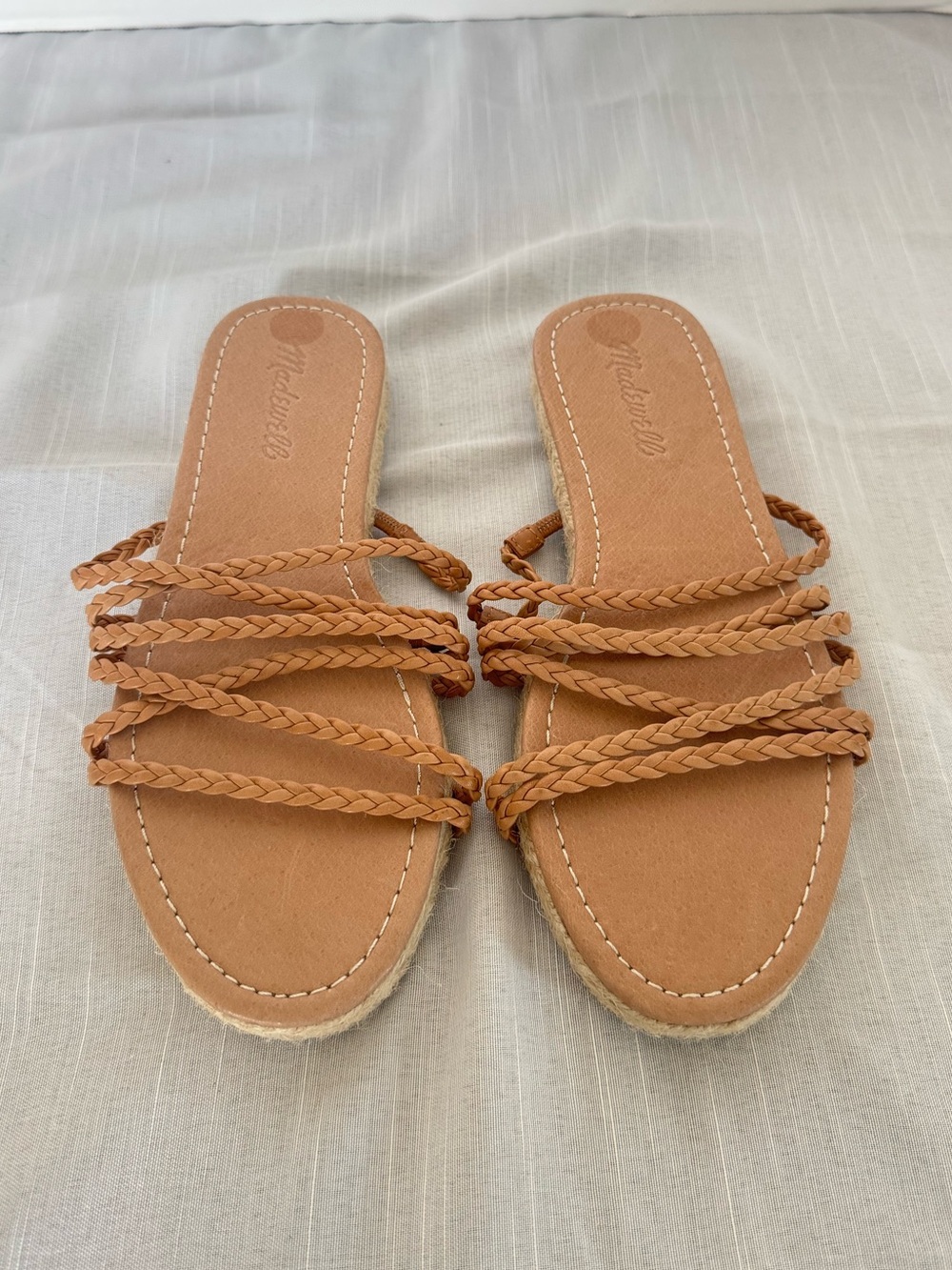 Madewell Braided Strappy Slide Sandals in Tan/Cognac Size 7.5M